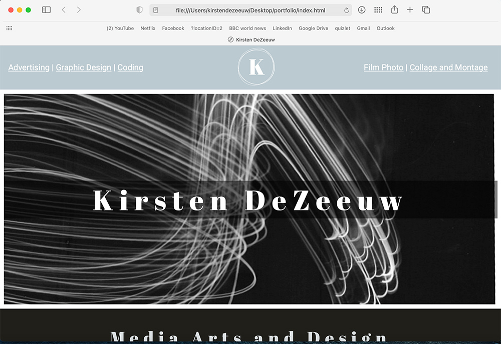 Screenshot of the top section of this portfolio website.