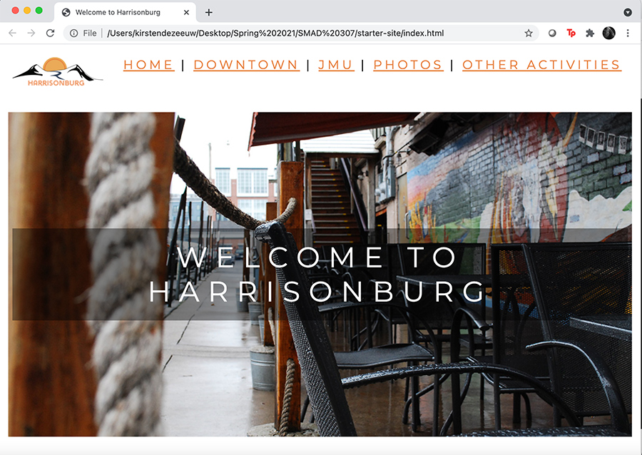Screenshot of starter site class project that you gave me really kind feedback on
