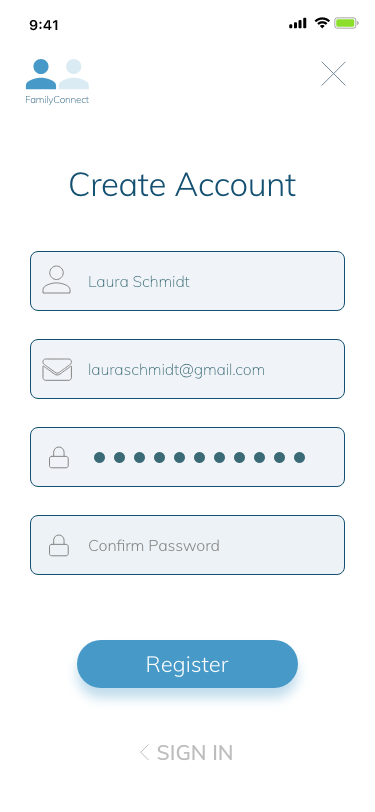 Adobe experience design prototype of an app login interface.