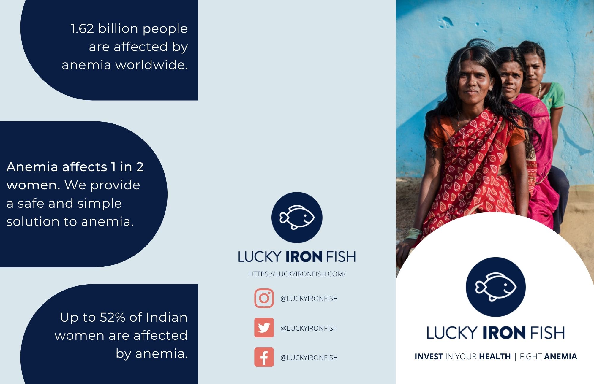 The first page of an advertising brochure of the lukcy iron fish product.