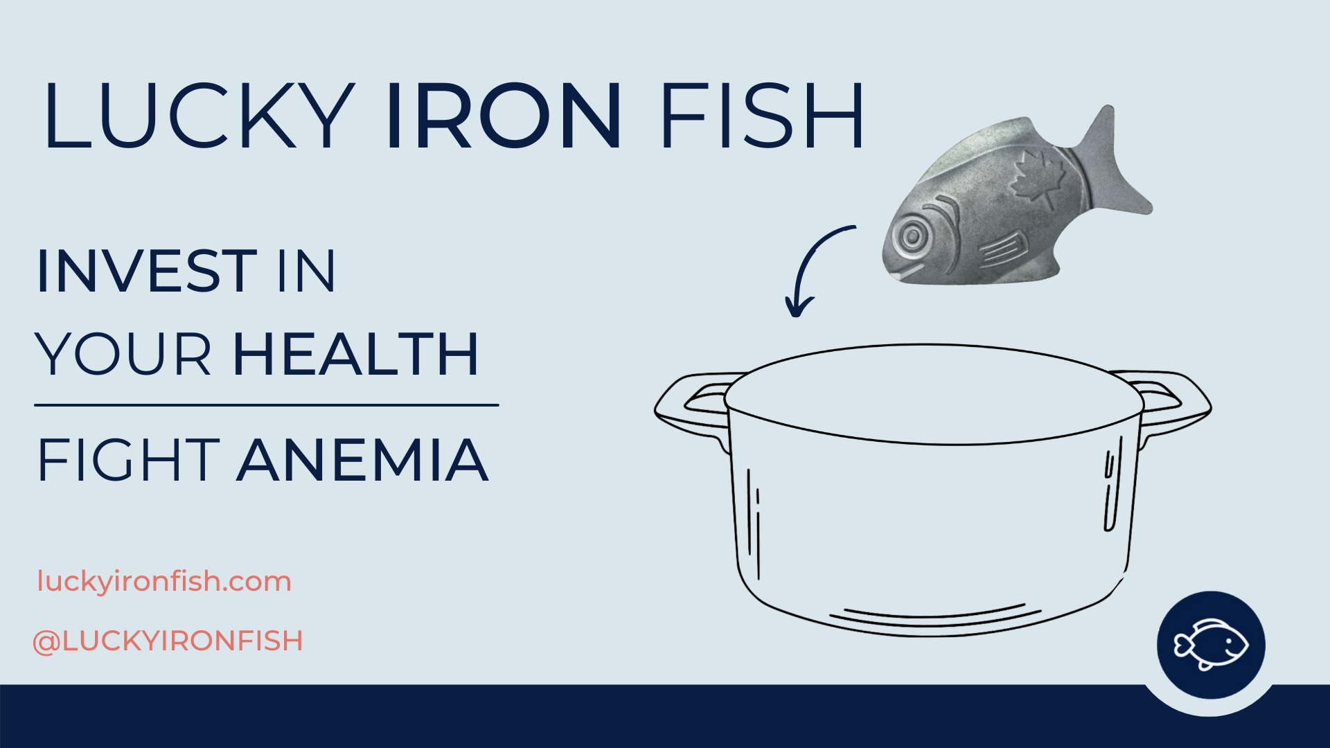 A billboard advertising the lukcy iron fish product.